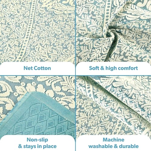 Kuber Industries Soft Net Cotton Sofa Cover 2 Seater Set for Living Room and Home Decor | Sofa Protector Cover for Dust Protection | Aqua Rose 1893 Bright - Cream - Image 4