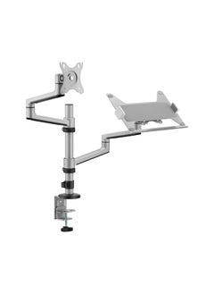 NAVODESK Navodesk Control Monitor Arm Model L with Laptop Tray Dual Monitor Stand for 17 to 32 Screens and 11.6 to 17.3 Laptops Ergonomic and SpaceSaving Design Dual with Laptop Holder Silver  - Image 1
