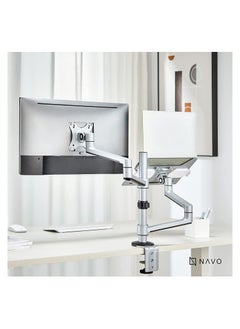 NAVODESK Navodesk Control Monitor Arm Model L with Laptop Tray Dual Monitor Stand for 17 to 32 Screens and 11.6 to 17.3 Laptops Ergonomic and SpaceSaving Design Dual with Laptop Holder Silver  - Image 4
