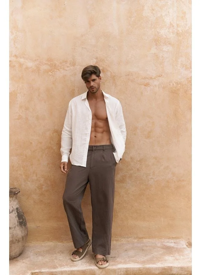 Bohemai Fyfaya Wide-Leg Men's Coffee Linen Pants.