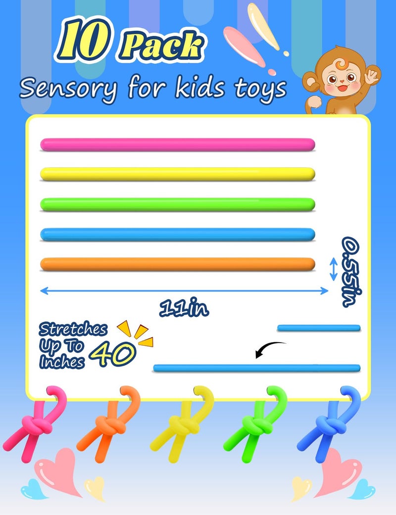 Diltik 10 Pack Sensory Toys For Kids - Upgraded Extra-Thick Stretchy Sensory Strings For Autism  Adhd  Anxiety - Gift Box  Perfect Stocking Stuffers For Boys & Girls  Ideal For Travel Or Classroom (Smooth) - Image 5