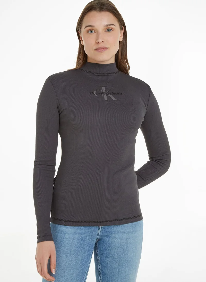 Calvin Klein Jeans Rib Long Sleeve Logo T-Shirt
