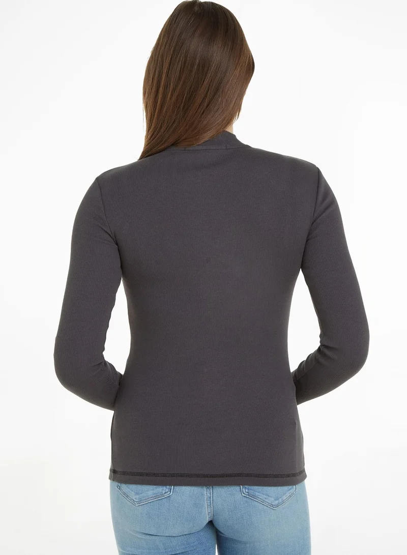 Calvin Klein Jeans Rib Long Sleeve Logo T-Shirt