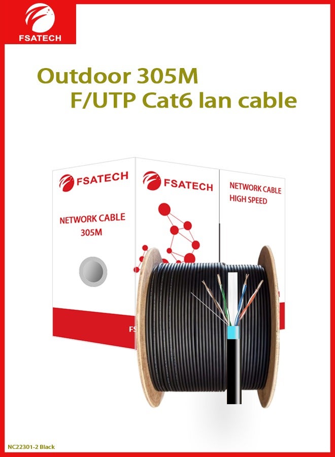 FSATECH FTP Cat6 كابل 23AWG خارجي نحاسي كامل 305 متر مقاوم للماء والأشعة فوق البنفسجية - Image 1