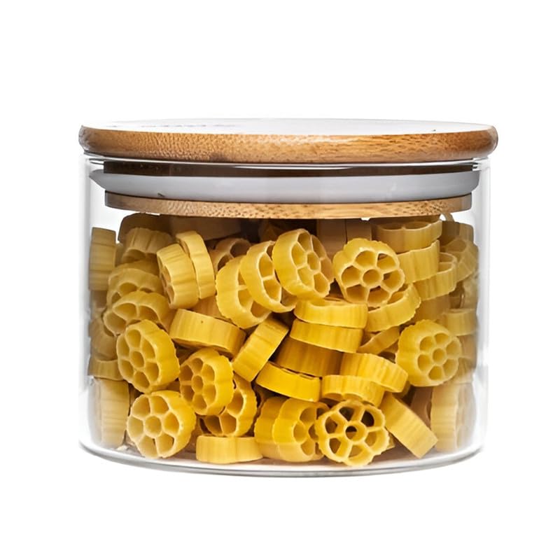 Allo 300ML Kitchen Storage Box Glass Jars With Wooden Lids - Borosilicate Glass Food Storage Containers Airtight Glass Jar for Tea, Coffee, Spice, Pulses, Masala (Round Glass Jar - Set of 1) - Image 1