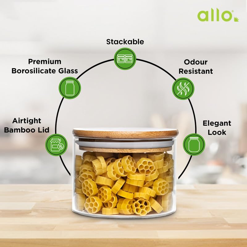 Allo 300ML Kitchen Storage Box Glass Jars With Wooden Lids - Borosilicate Glass Food Storage Containers Airtight Glass Jar for Tea, Coffee, Spice, Pulses, Masala (Round Glass Jar - Set of 1) - Image 4