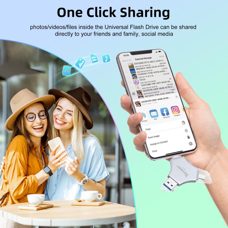 TECHKEY MFi Certified USB 3.0 Flash Drive 128GB for iPhone, 3in1 External Memory Photo Keeper Storage Stick for Picture/Video/Data Saver/Backup, High Speed Thumb/Jump/Hard Drives for iPhone/iPad/Android/PC - Image 5