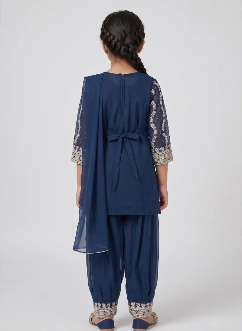 بيبي كلو Girls Navy Embroidered Kurta Palazzo Set