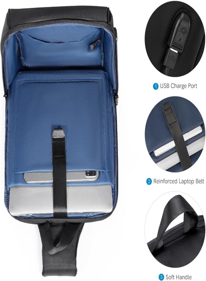 Kingsons Laptop Sling Backpack Anti Theft Bag,Hiking Daypack 13 Inch Waterproof Nylon Travel Bags for Men, Single Shoulder Camping Dayback with USB Charging Port for Traveling - Image 3