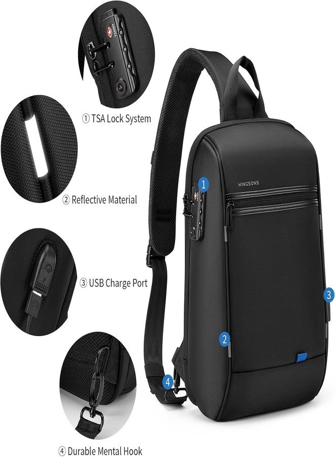Kingsons Laptop Sling Backpack Anti Theft Bag,Hiking Daypack 13 Inch Waterproof Nylon Travel Bags for Men, Single Shoulder Camping Dayback with USB Charging Port for Traveling - Image 2