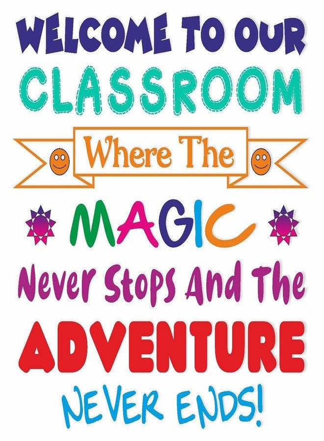 CVANU Welcome to Our Classroom Advanture Never Ends Beautiful, Colorful, Creative, Fun Quotes Wall Decal for Kids Classroom and Bedroom Decoration Sticker (90CM X 90CM) PVC Vinly - Image 1