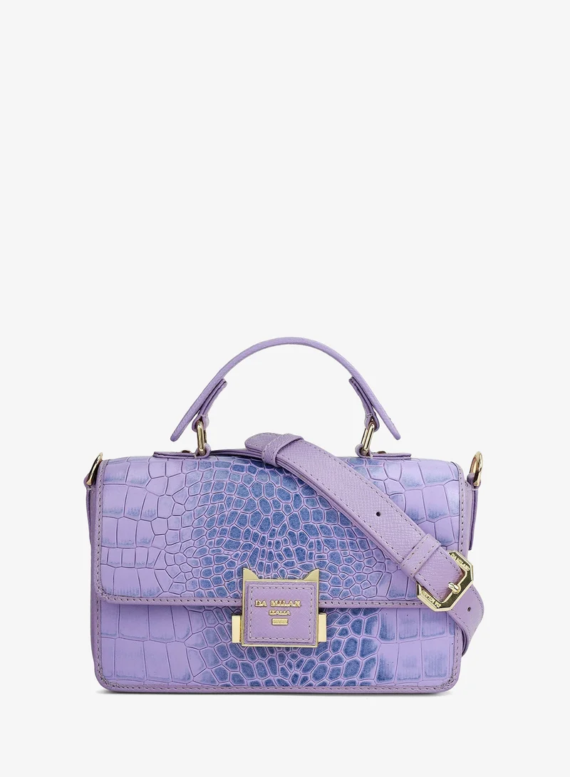 Small Croco Leather Satchel - Purple Haze