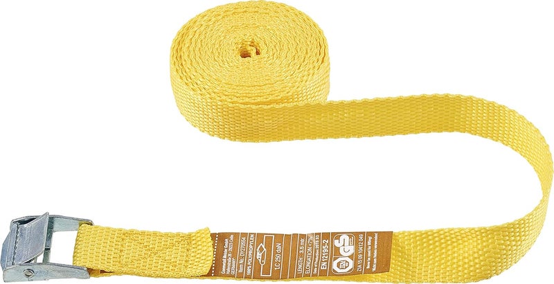 DY270554 B34426 One Piece 3.5 Maximum 250 kg with Clamping Lock Without Hooks Made of Polypropylene/Lashing Load Securing/Ratchet Strap, Yellow, 3,5 m x 25 mm