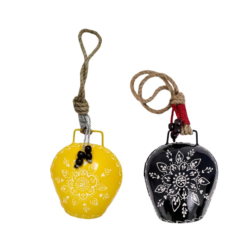 Miramayee Yellow Black Combo Religious Spiritual Hand Crafted Iron Bells Door Hanging Decorative Bell - Image 1