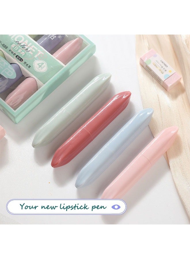 Generic Morandi color（4 colors） Aesthetic Highlighters, Lipstick-shaped Highlighters, Assorted Colors With Soft Chisel Tip,No Bleed  Highlighter  - Image 2