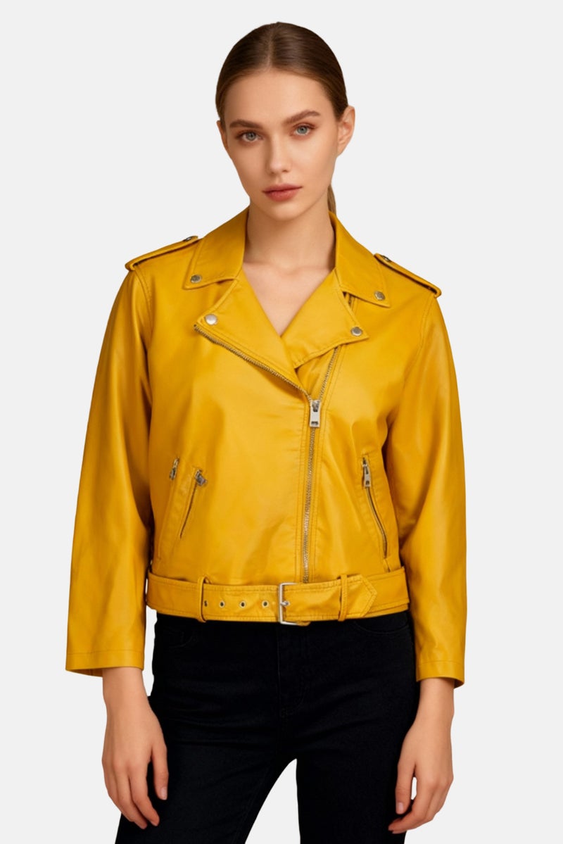 Levi's Women Plus Size Solid Belted Motorcycle Jacket, Gold - Image 1