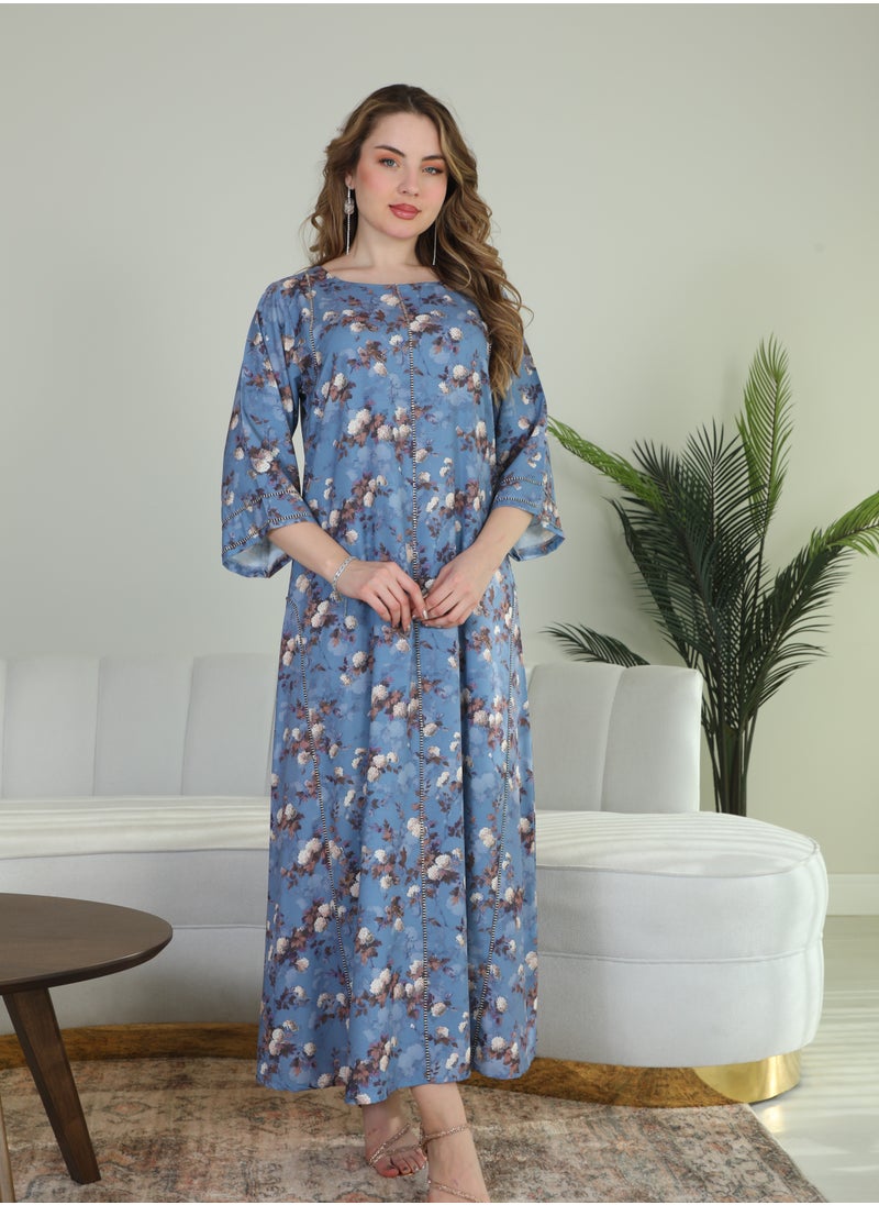 Bint Al Bilad Bint Al Bilad Women's Summer Long Luxury Jalabiya | Full-Length Kaftan Dress for Ramadan, Eid Ul Fitr, Wedding, Special Occasions | Embroidered Saudi Abaya | Modest Islamic Clothing  - Image 1