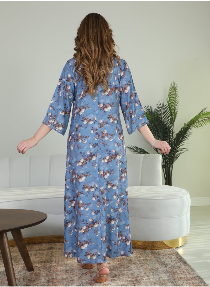 Bint Al Bilad Bint Al Bilad Women's Summer Long Luxury Jalabiya | Full-Length Kaftan Dress for Ramadan, Eid Ul Fitr, Wedding, Special Occasions | Embroidered Saudi Abaya | Modest Islamic Clothing  - Image 3