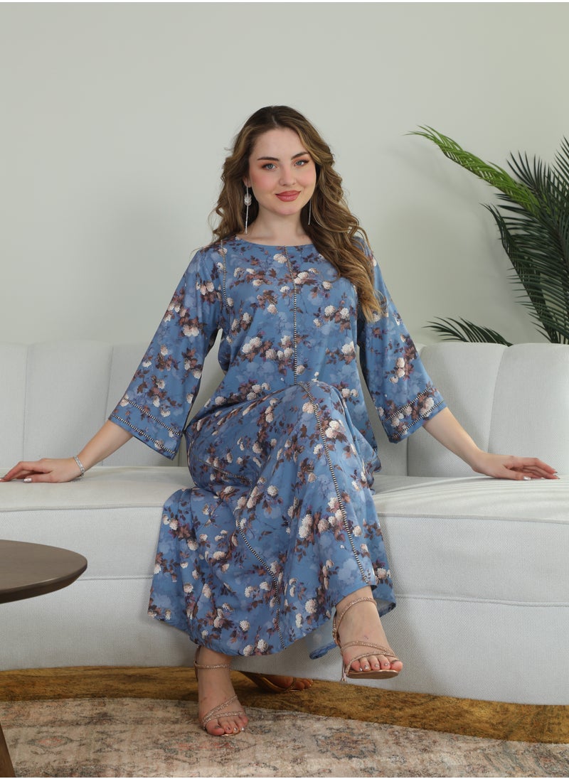 Bint Al Bilad Bint Al Bilad Women's Summer Long Luxury Jalabiya | Full-Length Kaftan Dress for Ramadan, Eid Ul Fitr, Wedding, Special Occasions | Embroidered Saudi Abaya | Modest Islamic Clothing  - Image 4