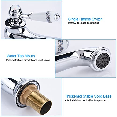 Fdit Ceramic Antique Brass Faucet, Bathroom Sink Faucet, Long Neck Vintage Sink Tap Kitchen Cold/Hot Water Basin Tap(Chromed) - Image 4