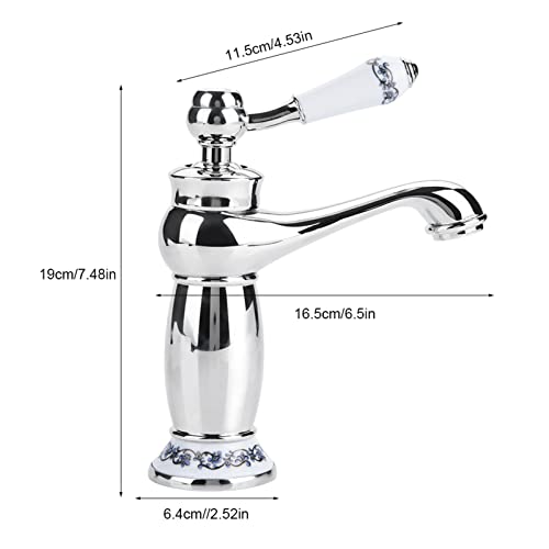 Fdit Ceramic Antique Brass Faucet, Bathroom Sink Faucet, Long Neck Vintage Sink Tap Kitchen Cold/Hot Water Basin Tap(Chromed) - Image 2