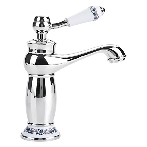 Fdit Ceramic Antique Brass Faucet, Bathroom Sink Faucet, Long Neck Vintage Sink Tap Kitchen Cold/Hot Water Basin Tap(Chromed) - Image 1