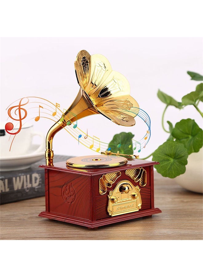 Y&D Gramophone Shaped Music Box Vintage Romantic Hand Crank Type Gift Present Brown 13centimeter - Image 3