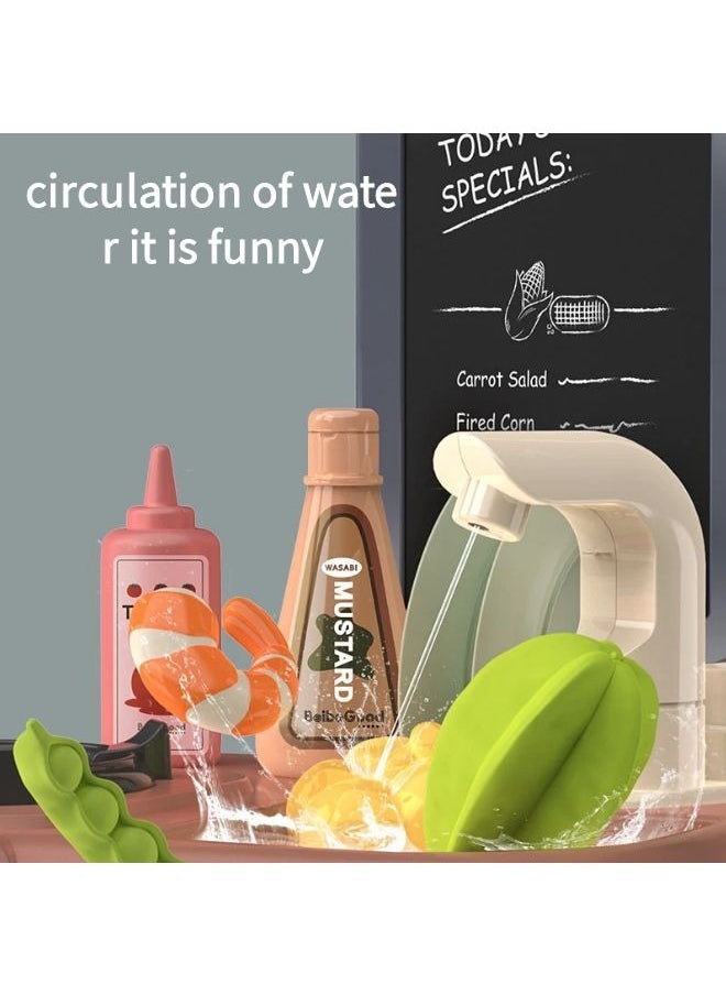 Simulation spray kitchen toys, with 42 pieces of kitchenware sets, realistic lights and sound effects, simulate real kitchen cooking scenes, with recycling spout, suitable for children, boys and girls, Size: 63 * 45.2 * 22cm