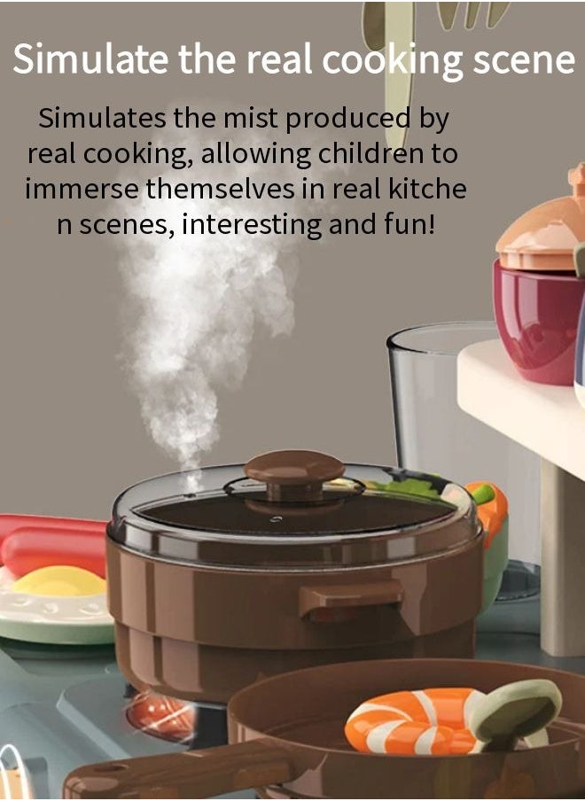 Simulation spray kitchen toys, with 42 pieces of kitchenware sets, realistic lights and sound effects, simulate real kitchen cooking scenes, with recycling spout, suitable for children, boys and girls, Size: 63 * 45.2 * 22cm