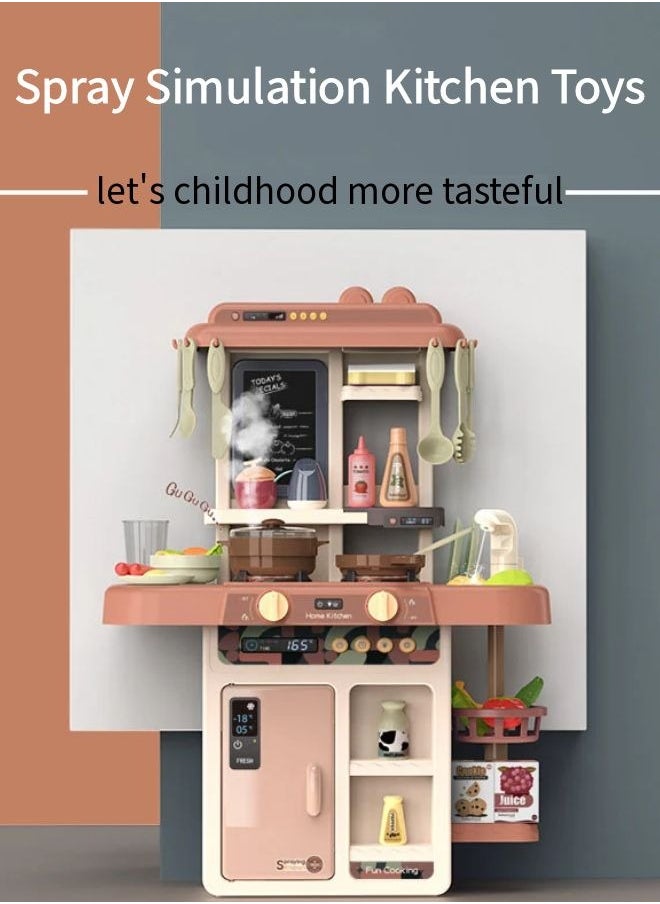Simulation spray kitchen toys, with 42 pieces of kitchenware sets, realistic lights and sound effects, simulate real kitchen cooking scenes, with recycling spout, suitable for children, boys and girls, Size: 63 * 45.2 * 22cm