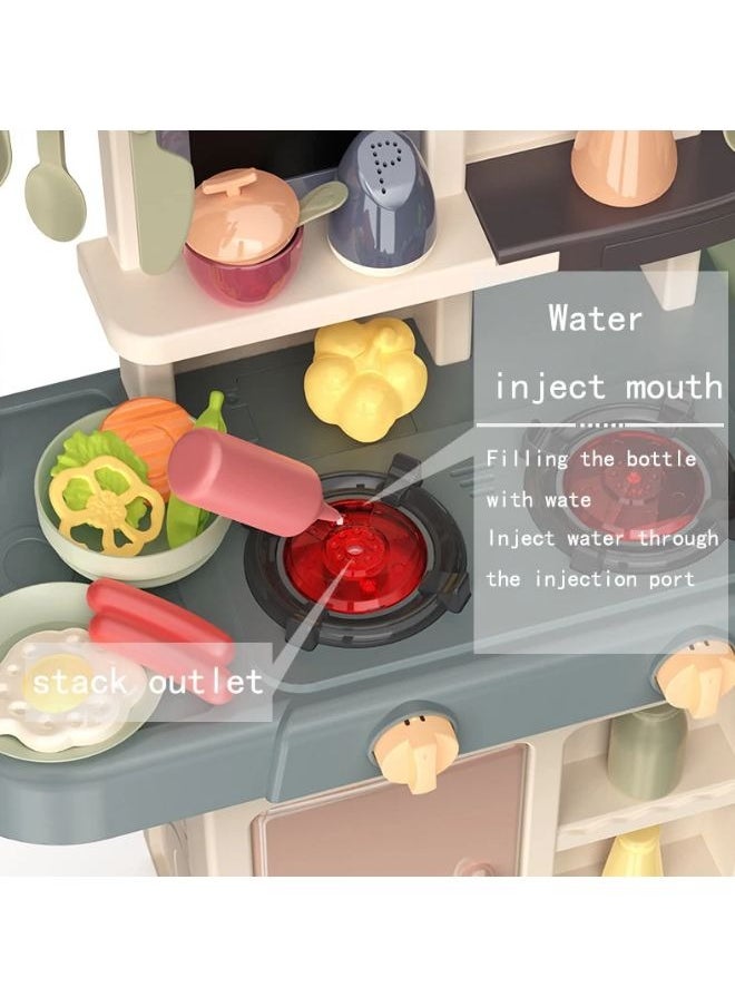 Simulation spray kitchen toys, with 42 pieces of kitchenware sets, realistic lights and sound effects, simulate real kitchen cooking scenes, with recycling spout, suitable for children, boys and girls, Size: 63 * 45.2 * 22cm