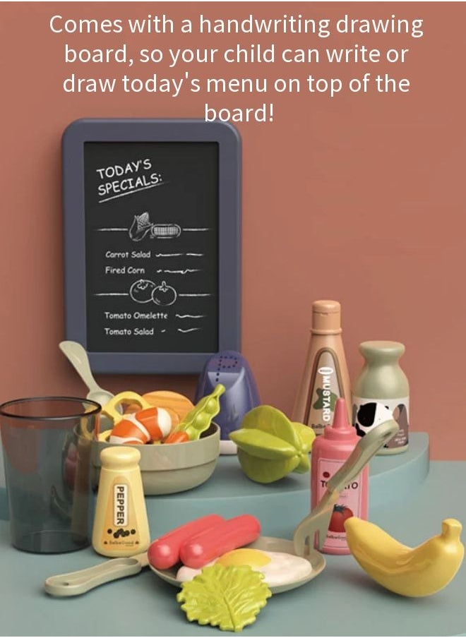 Simulation spray kitchen toys, with 42 pieces of kitchenware sets, realistic lights and sound effects, simulate real kitchen cooking scenes, with recycling spout, suitable for children, boys and girls, Size: 63 * 45.2 * 22cm