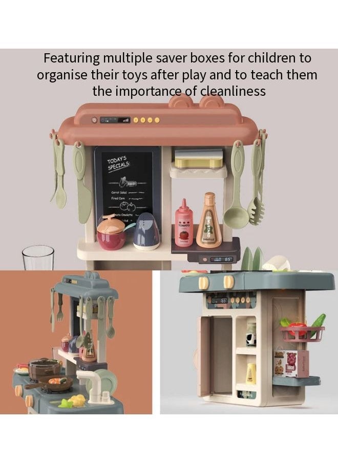 Simulation spray kitchen toys, with 42 pieces of kitchenware sets, realistic lights and sound effects, simulate real kitchen cooking scenes, with recycling spout, suitable for children, boys and girls, Size: 63 * 45.2 * 22cm