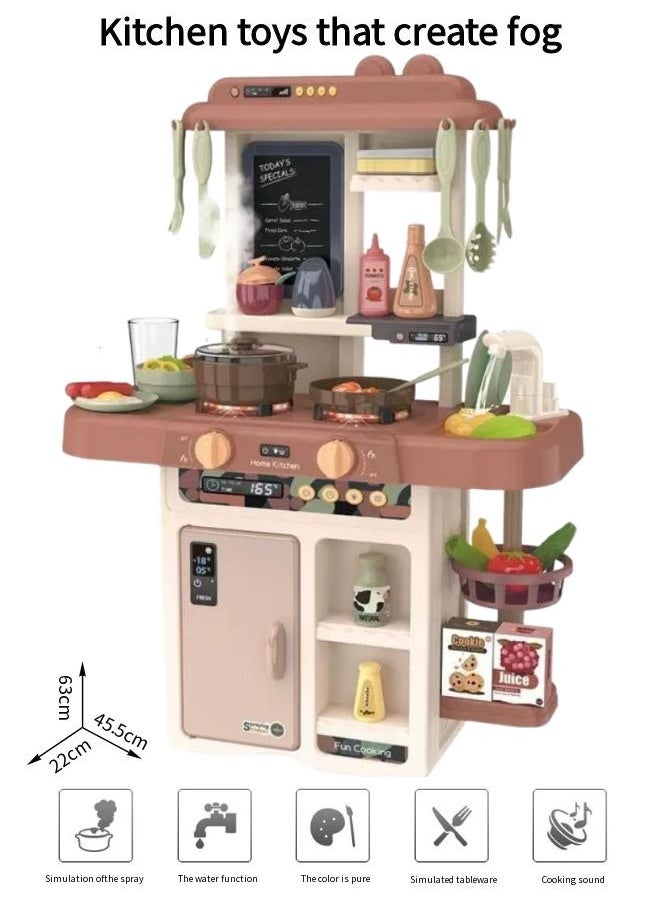 Simulation spray kitchen toys, with 42 pieces of kitchenware sets, realistic lights and sound effects, simulate real kitchen cooking scenes, with recycling spout, suitable for children, boys and girls, Size: 63 * 45.2 * 22cm