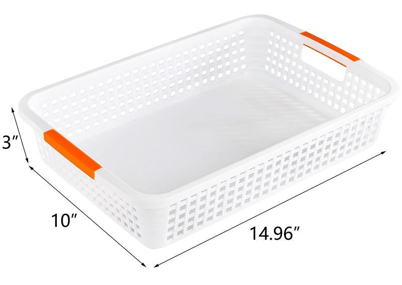 Lawei 8 Pack Large Plastic Storage Basket with Handle - 15 x 10 x 3 Inch Pantry Organizer Basket Bins Desktop Paper Storage Basket for Organization, Countertops, Cabinets, Bedrooms, Bathrooms - Image 2