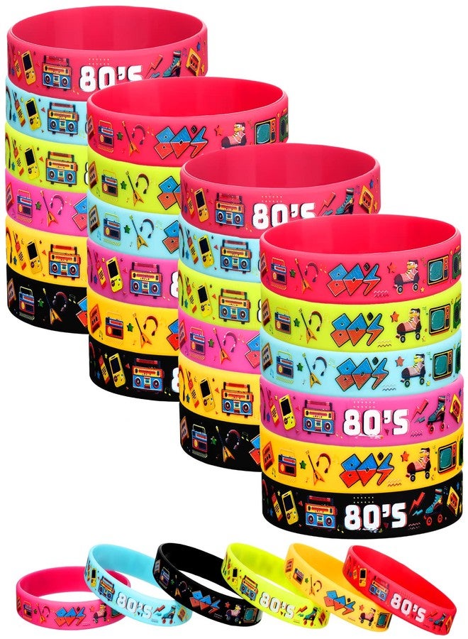 Leitee 48 Pcs 80s Party Favors 1980s Themed Silicone Bracelets 80s Jewelry for Women Men Radio Roller Skate 80s Bracelets Retro Rubber Wristbands for 1980s Party Birthday Music Party Supplies - Image 1