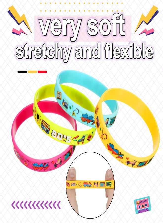 Leitee 48 Pcs 80s Party Favors 1980s Themed Silicone Bracelets 80s Jewelry for Women Men Radio Roller Skate 80s Bracelets Retro Rubber Wristbands for 1980s Party Birthday Music Party Supplies - Image 3