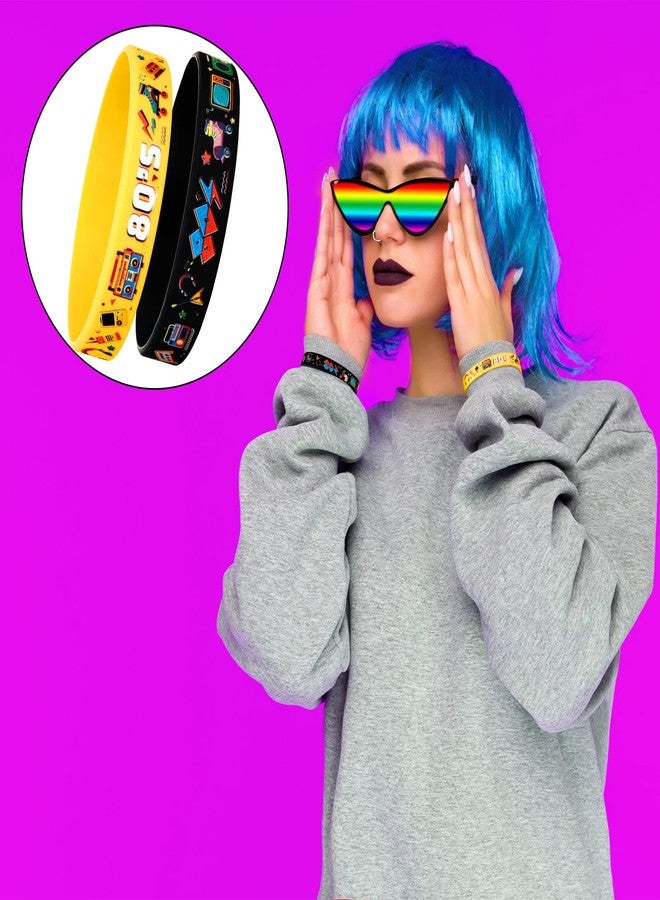 Leitee 48 Pcs 80s Party Favors 1980s Themed Silicone Bracelets 80s Jewelry for Women Men Radio Roller Skate 80s Bracelets Retro Rubber Wristbands for 1980s Party Birthday Music Party Supplies - Image 4