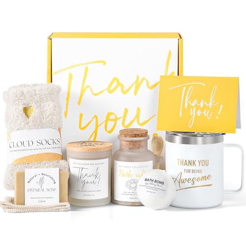 Suhctuptx Thank You Gifts for Women, 8pcs Employee Appreciation Gifts Baskets for Women Thank You Farewell Gifts for Coworkers Teacher Boss Hostess Secretary Nurse Mom Pastor- Best Spa Gratitude Box w/Candle - Image 1