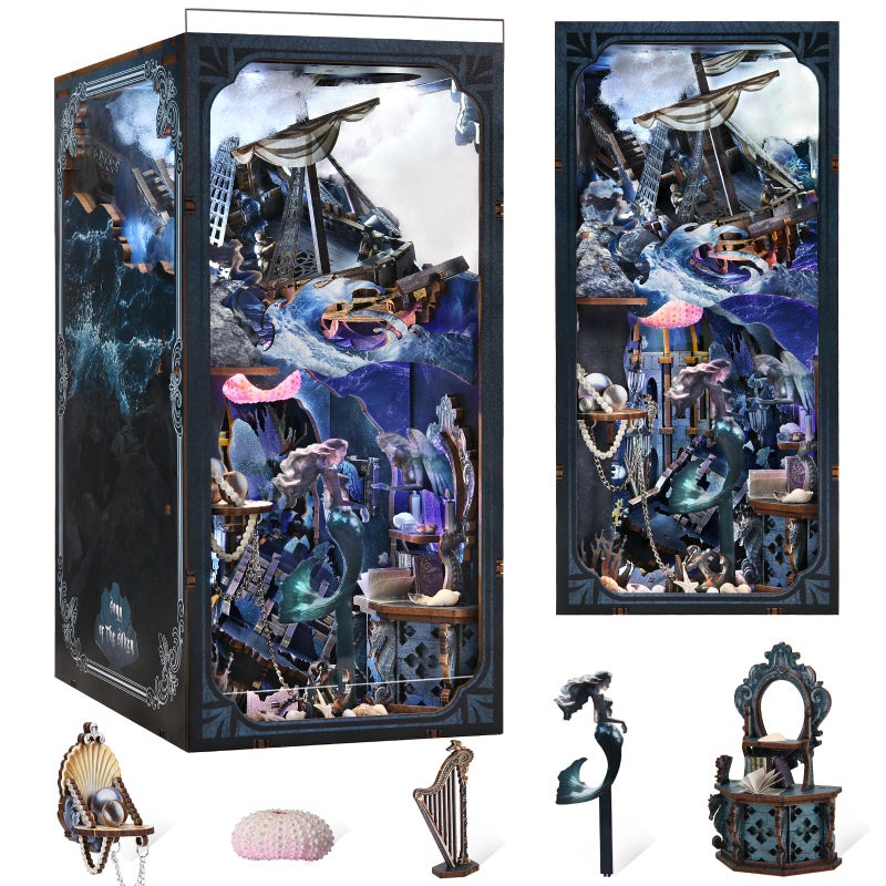 CCCDF Book Nook Kit 3D Wooden Puzzle for Adults Teen DIY Ocean Miniature Dollhouse Booknook Kit with Led Light and Dust Cover Song of The Sirens - Image 3