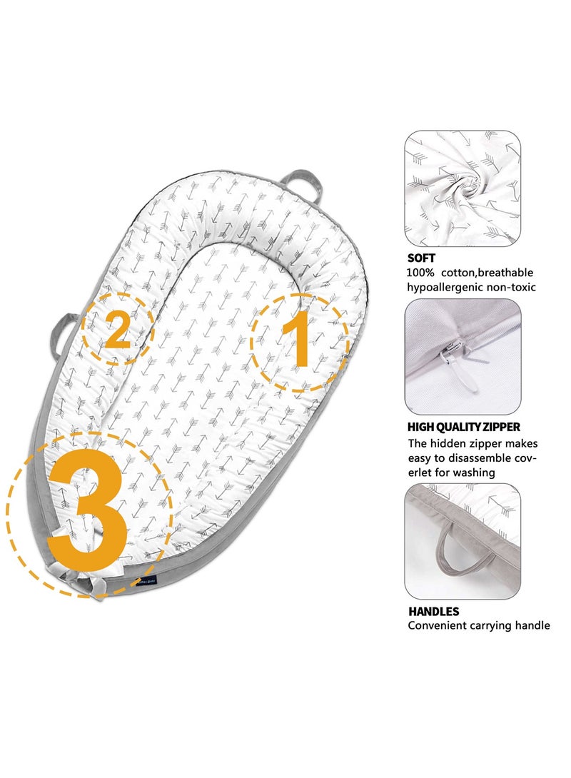 Little Story Soft Breathable Fiberfill Newborn Lounger Bed - Arrow Grey - Image 3