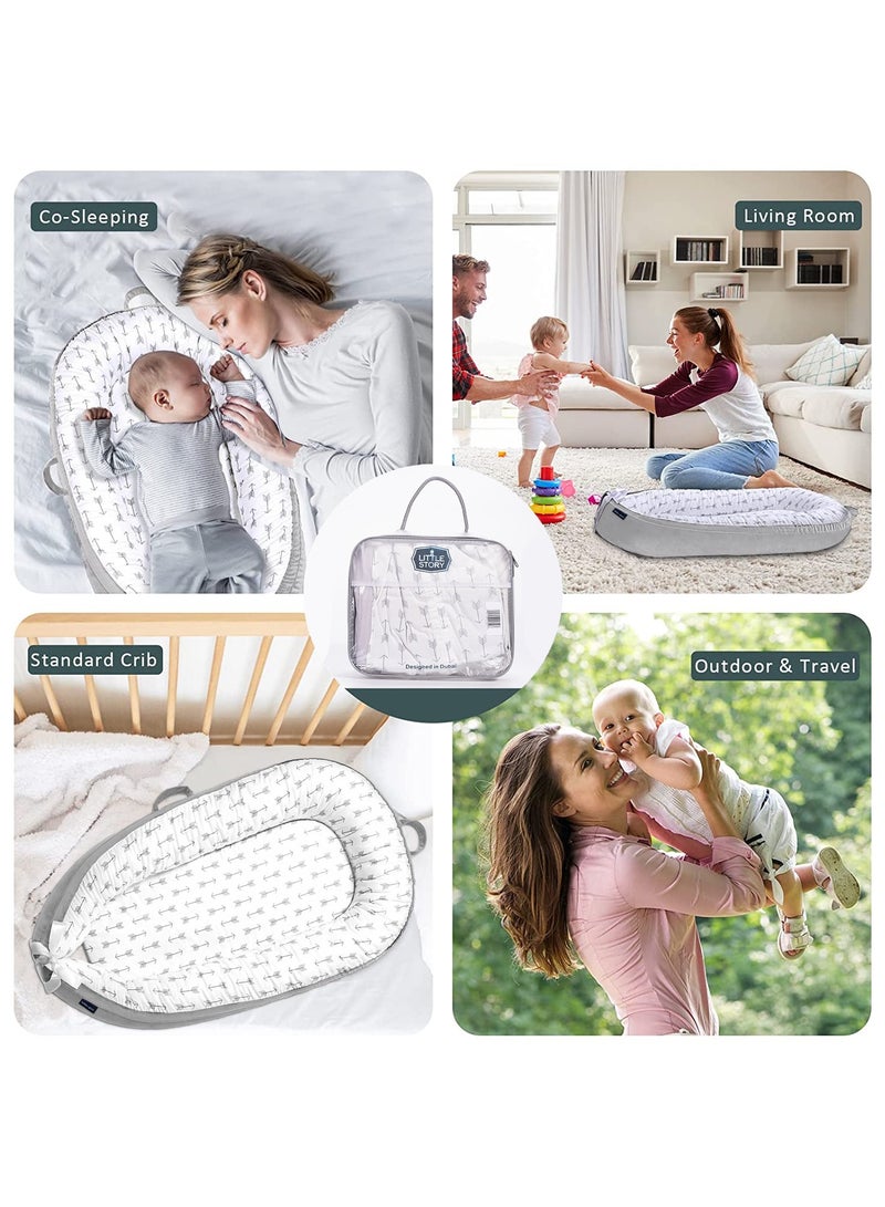 Little Story Soft Breathable Fiberfill Newborn Lounger Bed - Arrow Grey - Image 5