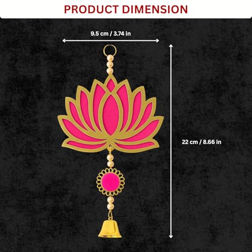 ARLICORPING Wooden Lotus Wall Hanging for Festive Decoration – Diwali, Ganpati, Pooja Room, Mandir, Living Room, Door, Hall, Entrance, Spiritual Decor (Lotus + Bell-Pink, Pack of 12) - Image 3