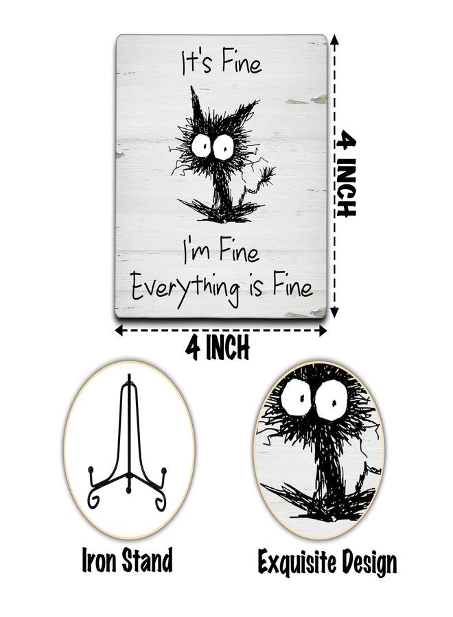 TIRYWT Home Office Decor Gifts for Women Men, Humorous Wooden Plaque with Stand, Black Cat Desk Decor for Home Office Table Shelf Decorations, Everything is Fine - B08 - Image 2