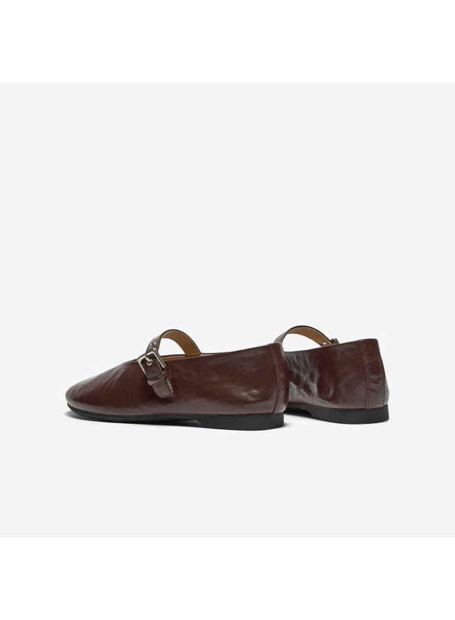 Bata Sheepskin Mary Jane Flats Women Autumn Shallow Shoes Qi Ji Red Auo01cq5 Brown Red Size 34 - Image 4