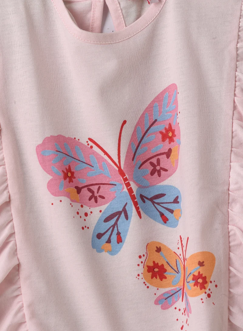 Jelliene Girls Pink Butterfly Print Ruffle Top