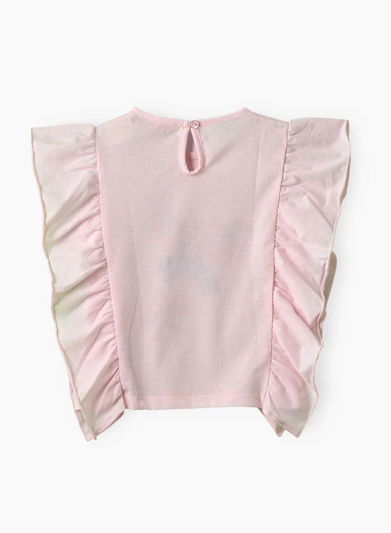 Jelliene Girls Pink Butterfly Print Ruffle Top