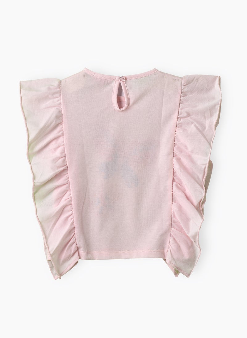 جيلين بلوزة بناتي وردية بطبعات فراشات وكشكشة - Image 2