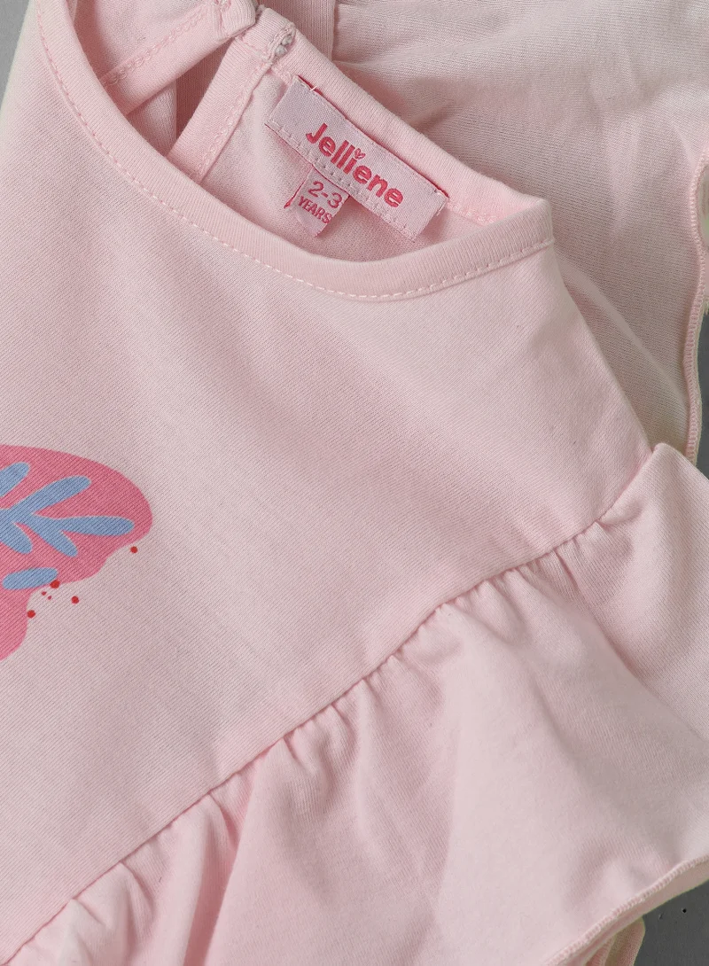 Jelliene Girls Pink Butterfly Print Ruffle Top