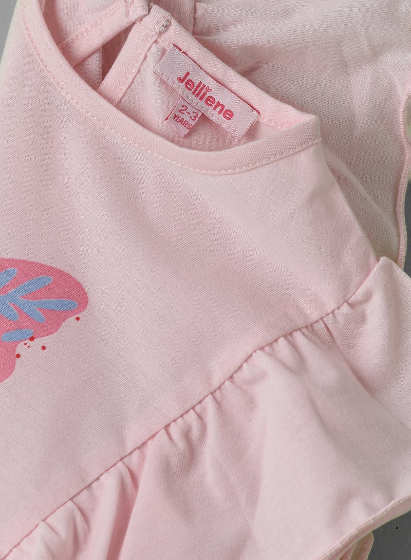 جيلين بلوزة بناتي وردية بطبعات فراشات وكشكشة - Image 4